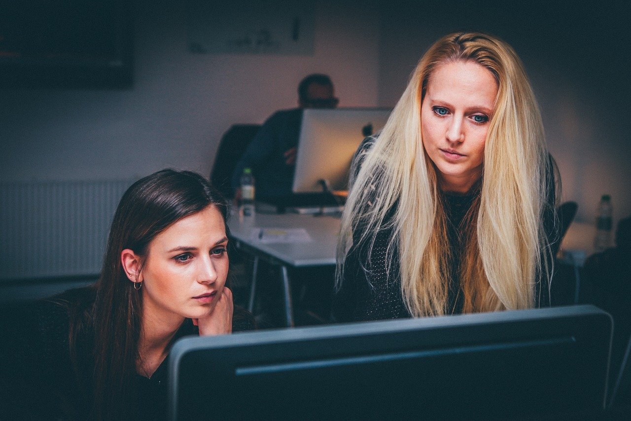 Two lawyers looking at a computer screen